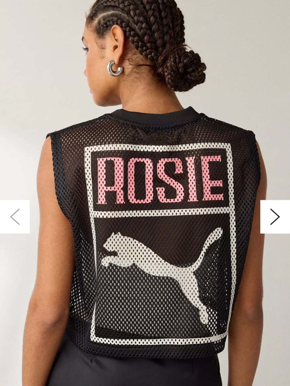 Puma x Rosie Graphic Mesh Cropped Jersey Tee Black Pink Size Small